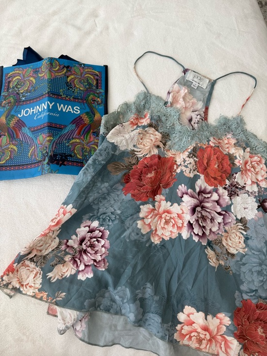 Johnny Was Tops - Johnny Was Jade Carmen 100% Silk Floral Cami Small Lace Trim & Tote E26